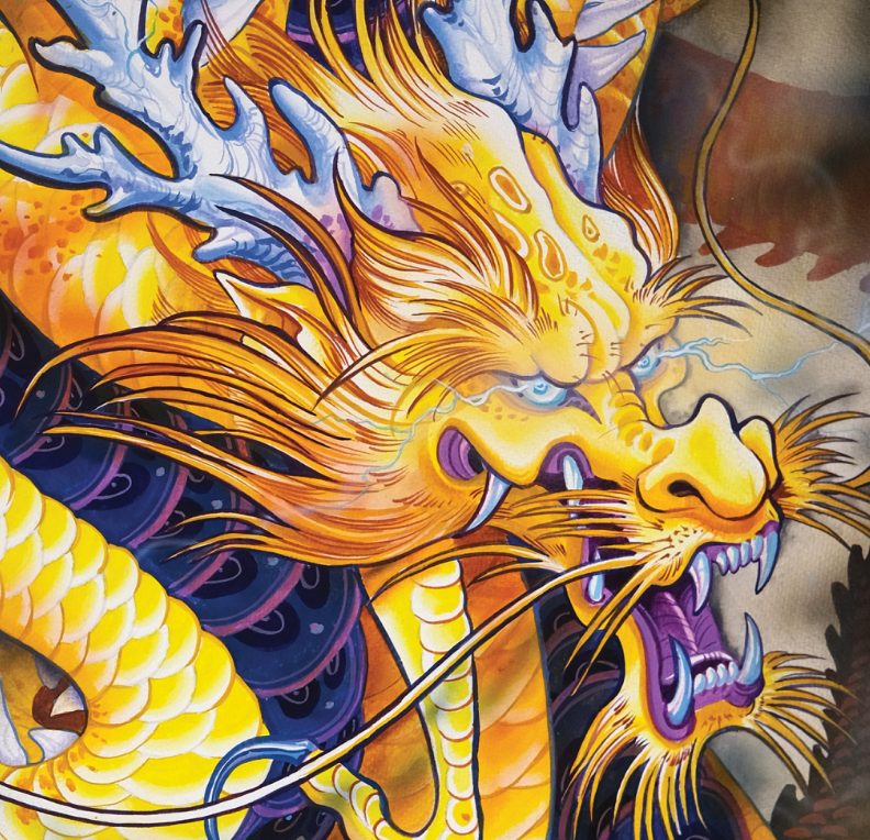 Golden Dragon tattoo art print by atlanta tattoo artists