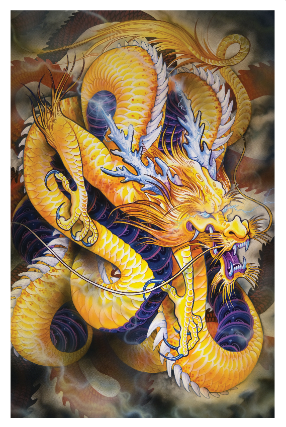 Golden Dragon tattoo art print by atlanta tattoo artists
