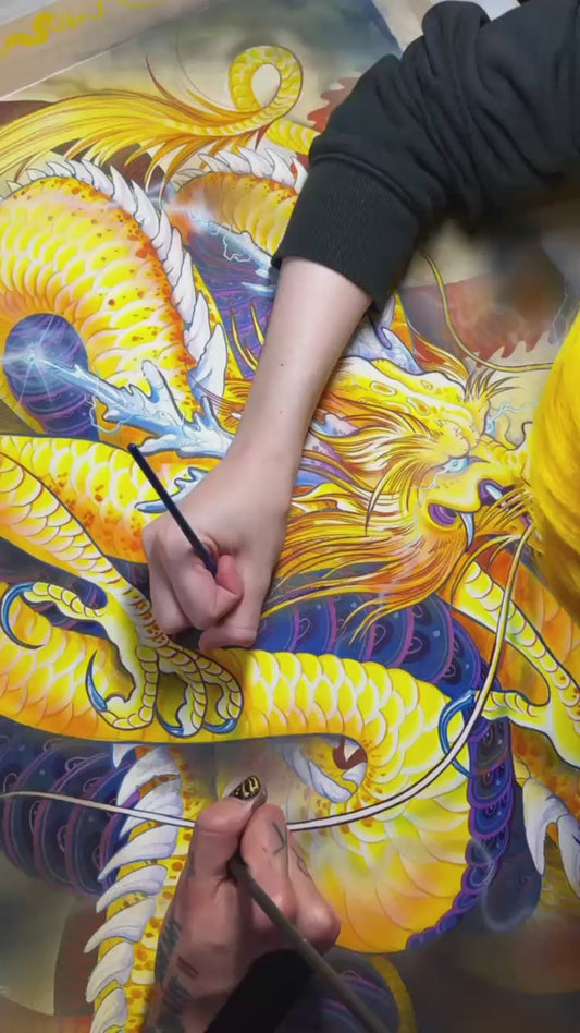 Golden Dragon tattoo art print by atlanta tattoo artists
